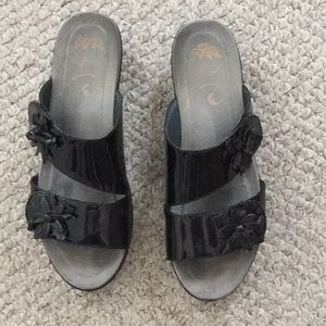Black slip on sandals